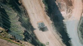Haul truck exiting mine and transporting Kimberlite Orapa Mine De Beers 1280 USED 072723